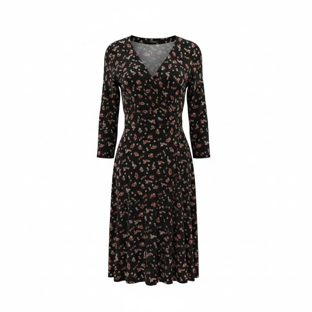 Hail3y:23 Faux Wrap Dress Womens Large Black Floral 3/4 Sleeve